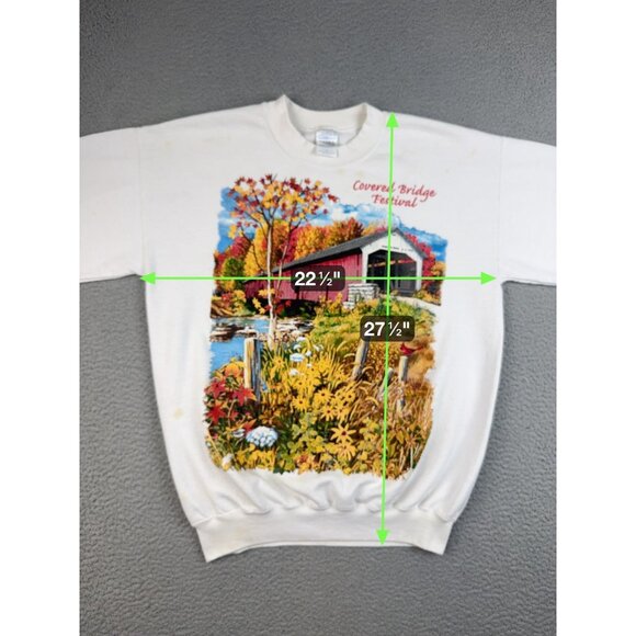 Vintage Covered Bridge Festival Sweatshirt Men's Medium White Indiana Crewneck - Picture 3 of 13